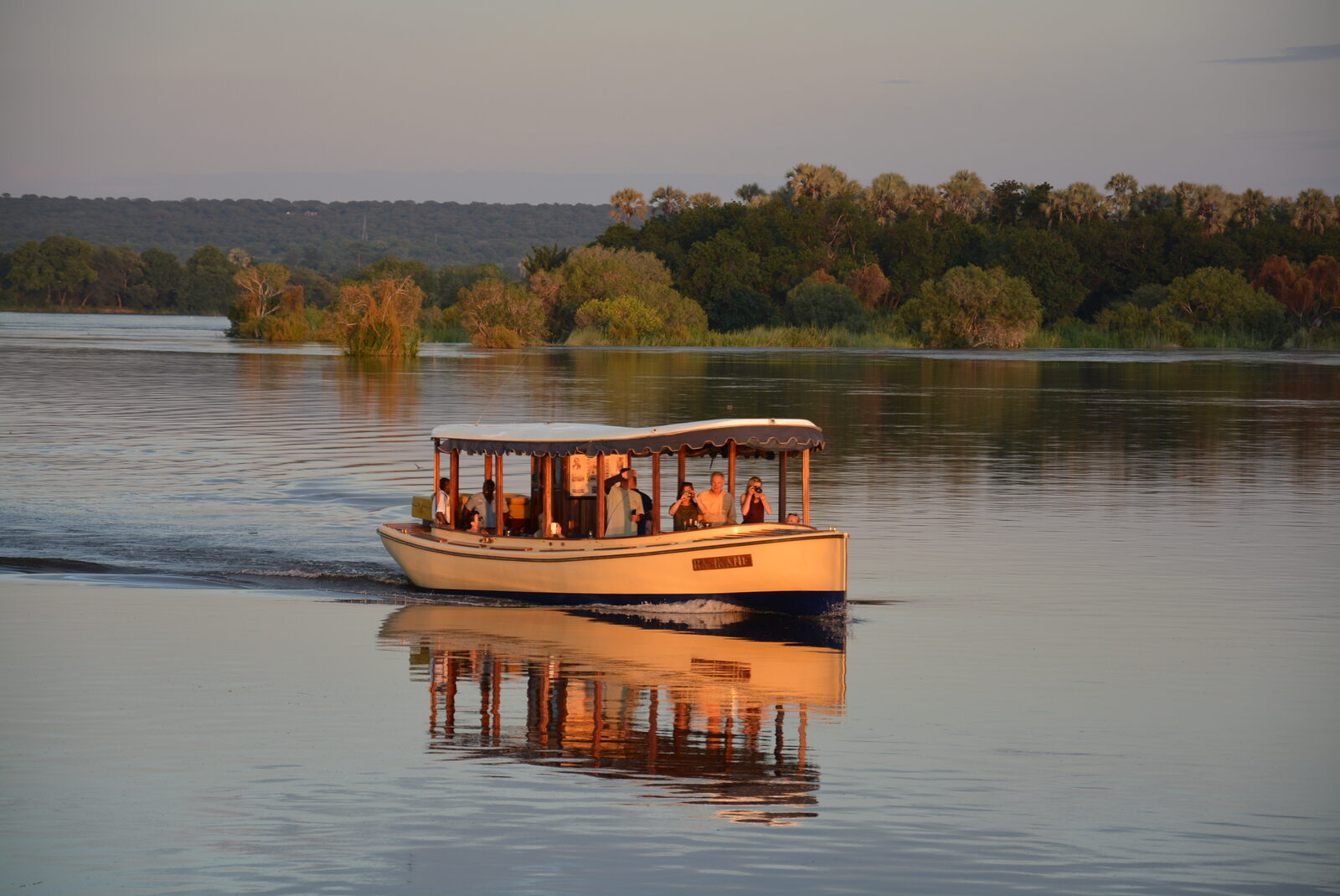 A sunset cruise on the Zambezi River above Victoria Falls
