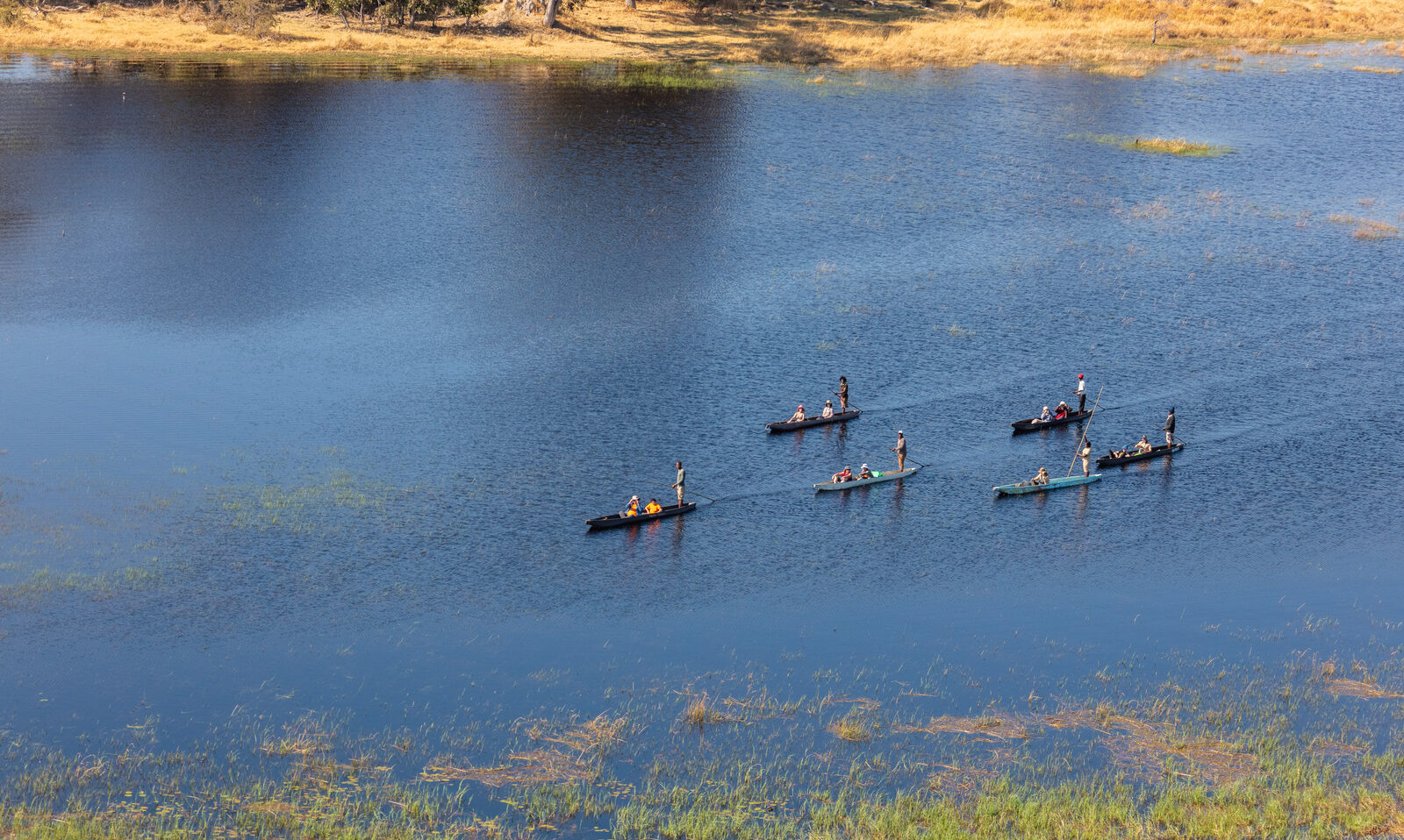 Aerial view of the Okavango Delta's waterways and islands in Botswana