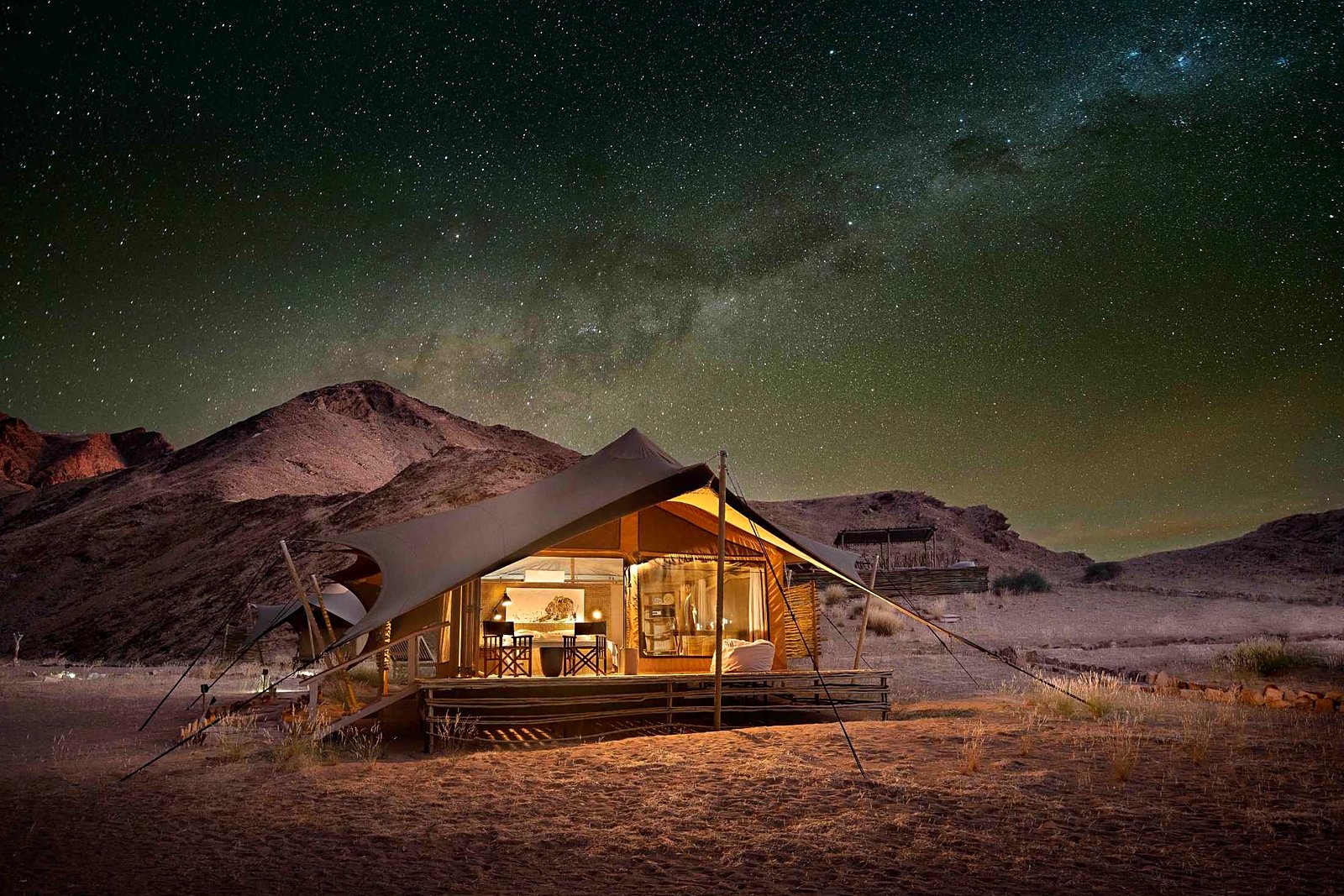 Tented suites of Hoanib Valley Camp set in the remote Kaokoveld valley