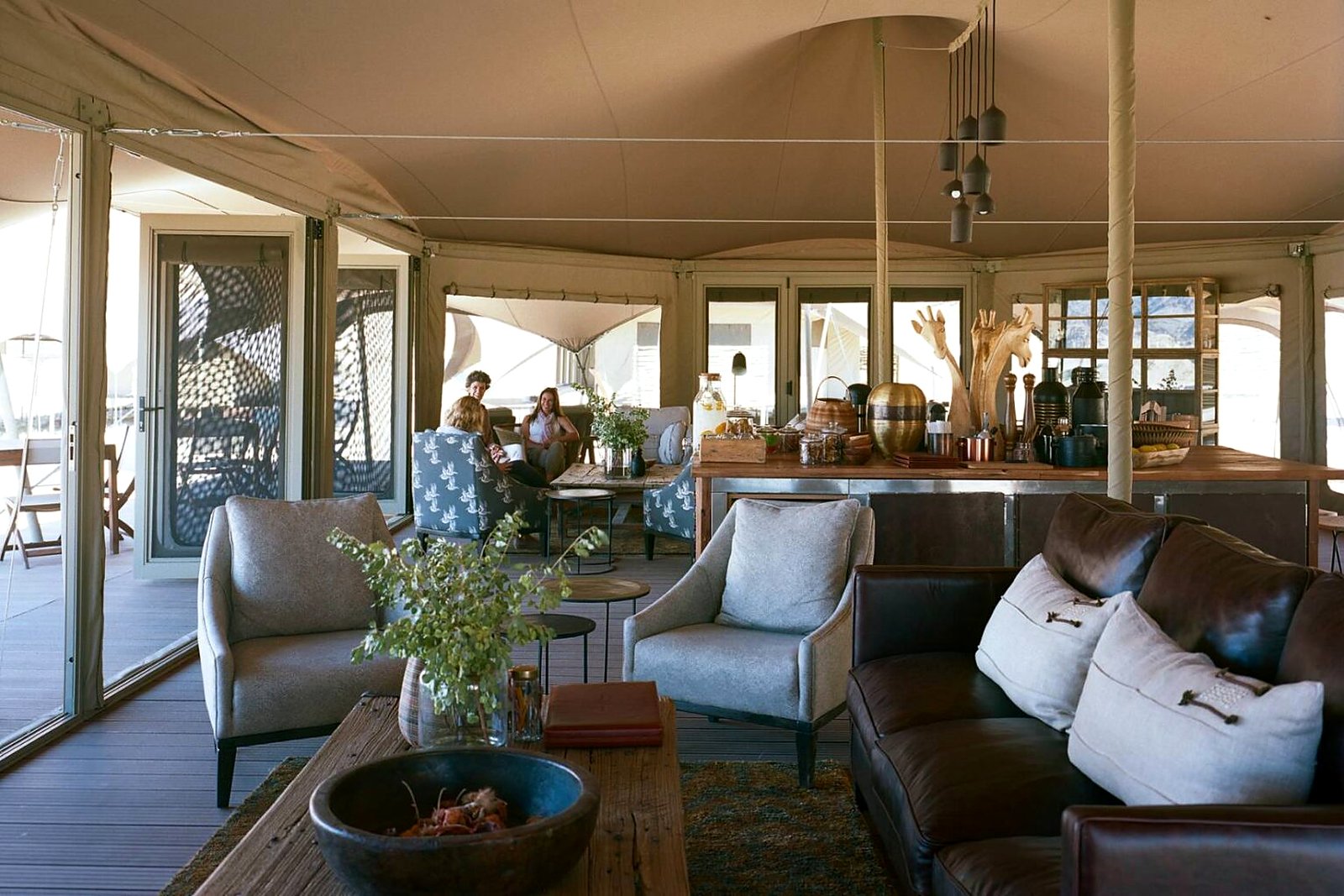 Lounge and main area of Hoanib Valley Camp overlooking the valley