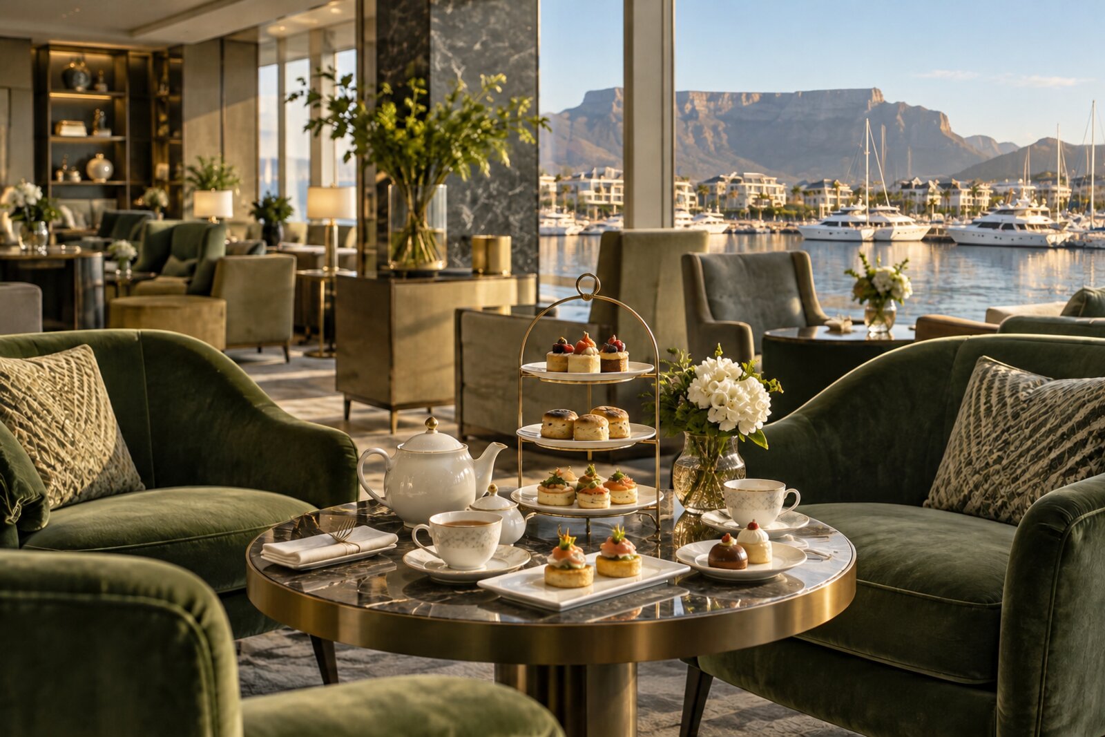 The sixth-floor Club InterContinental lounge at the InterContinental Table Bay with soft seating and harbour views, V&A Waterfront, Cape Town