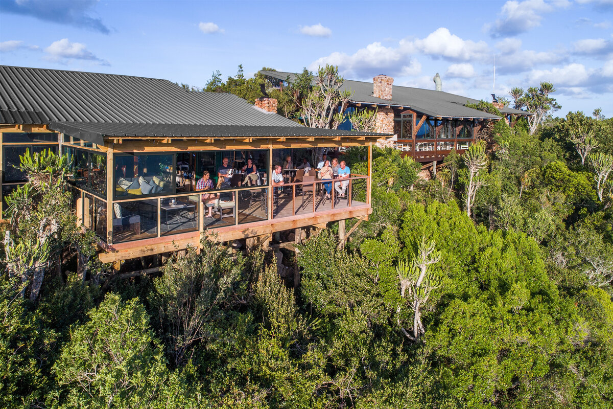 The main lodge deck overlooking the river valley at Kariega