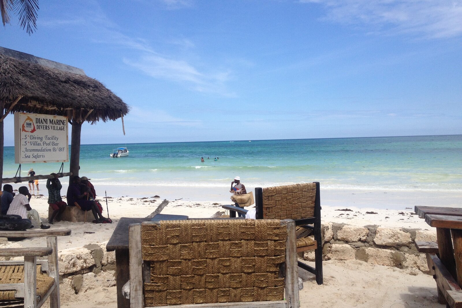 Beachfront loungers on Diani's powder-white sand