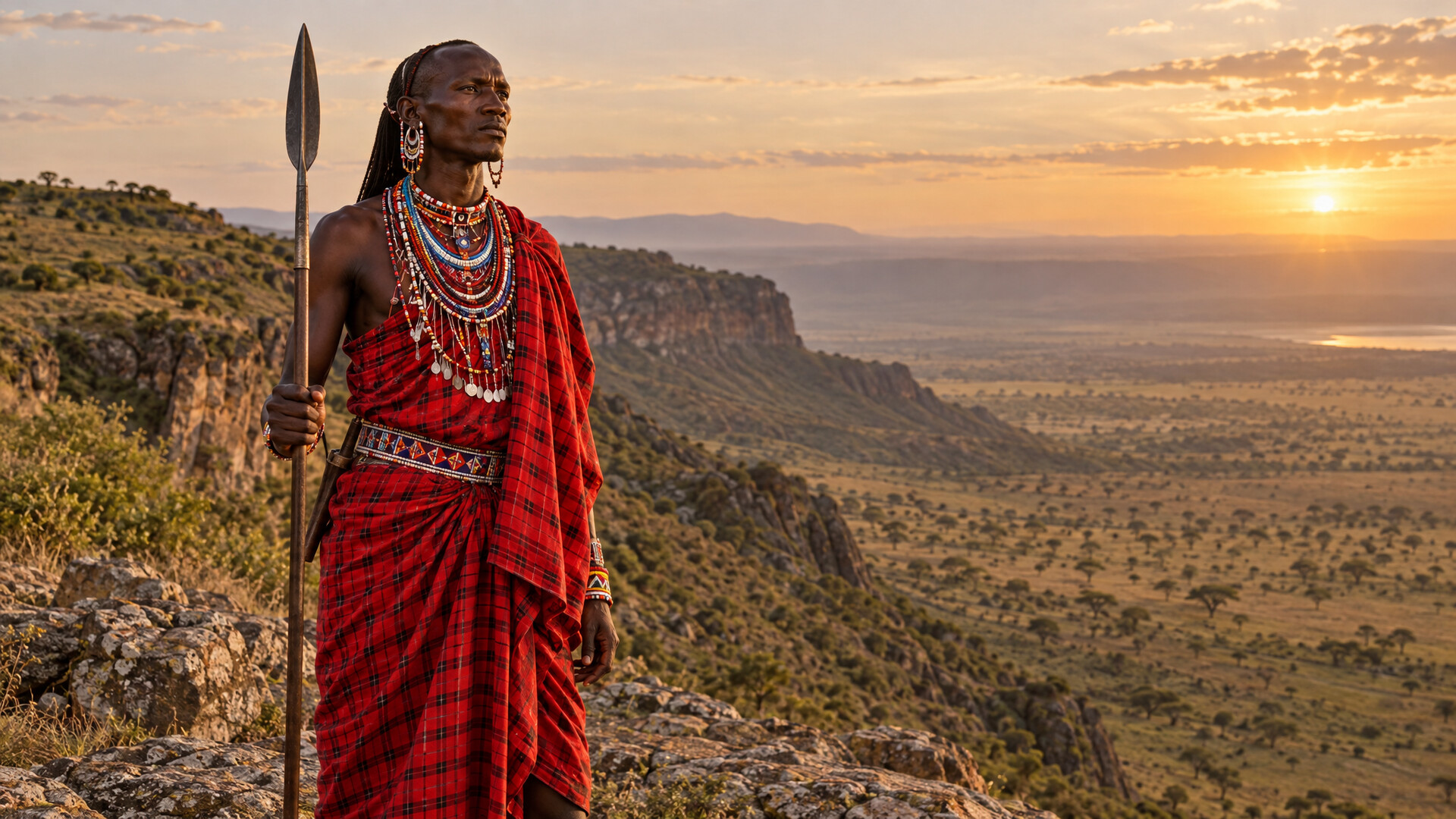 Masai warrior overlooking the Great Rift Valley in Kenya