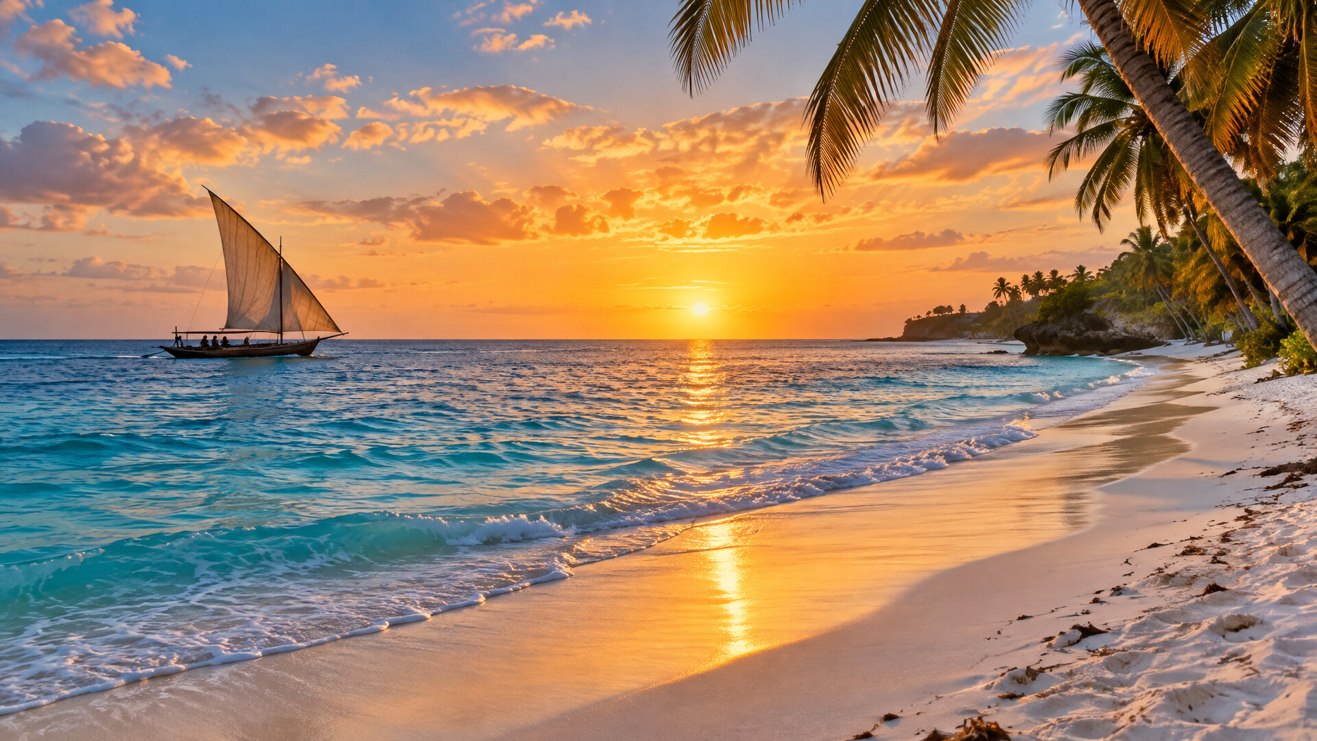 Pristine beach on Kenya's Diani coast with turquoise Indian Ocean waters