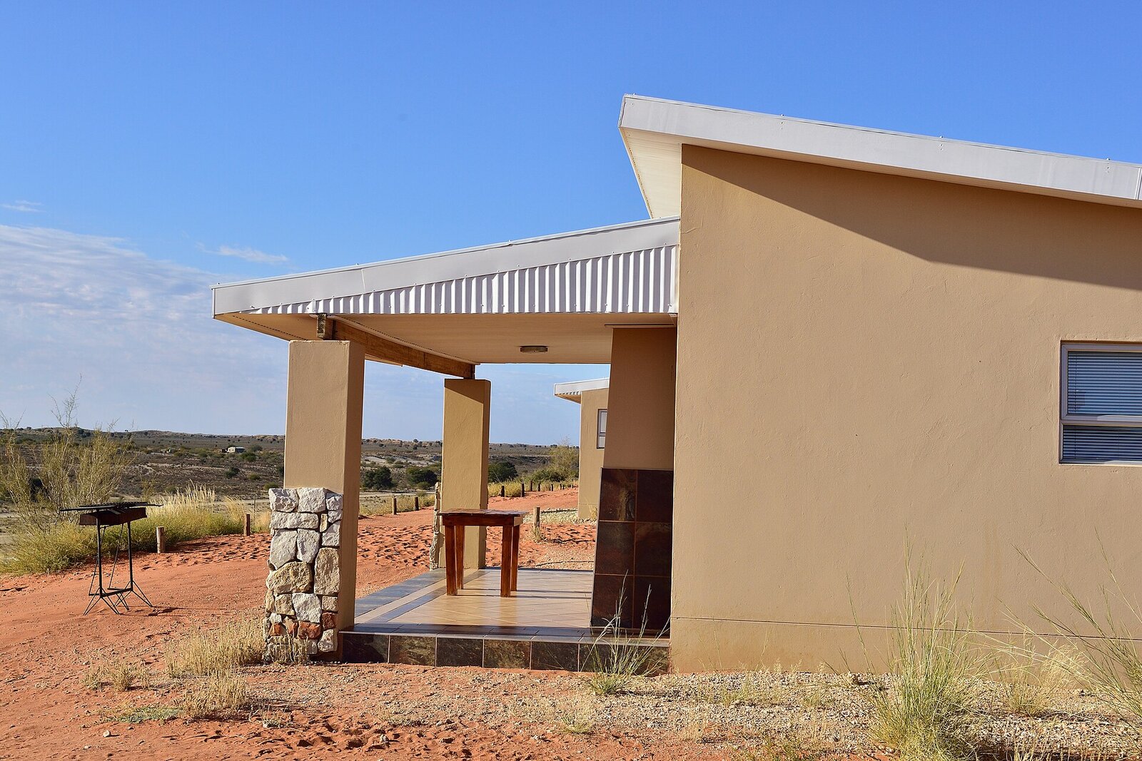 An unfenced wilderness camp cabin in the Kgalagadi dunes