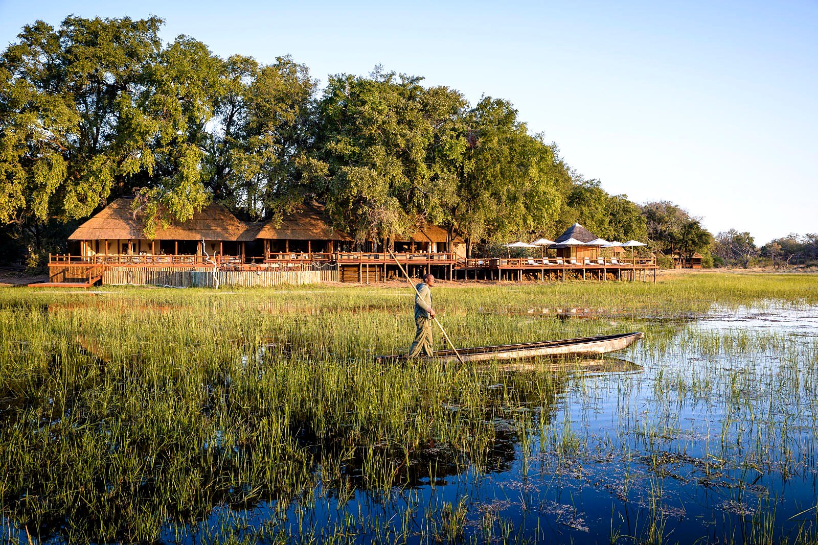 Machaba Camp classic safari tent on the banks of the Khwai River, Botswana
