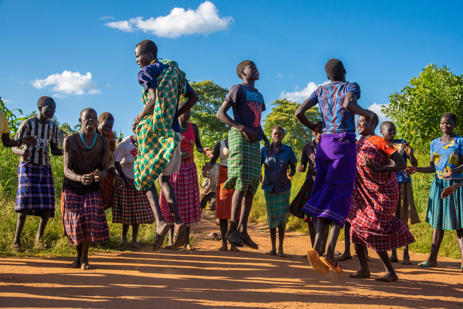 Karamojong pastoralists in traditional dress near Kidepo Valley National Park, Uganda