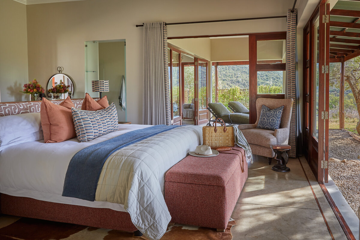 Romantic suite bedroom at Kwandwe Private Game Reserve