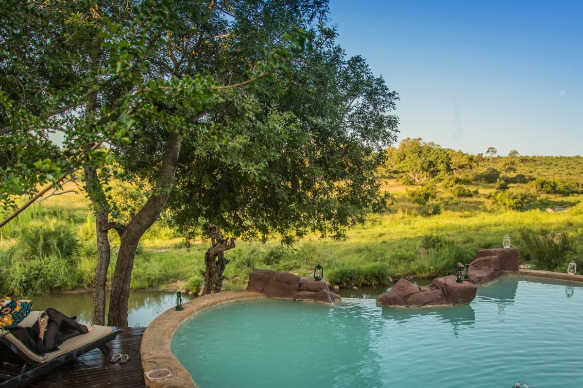Private plunge pool and deck at a Lukimbi Safari Lodge premier suite overlooking the bush