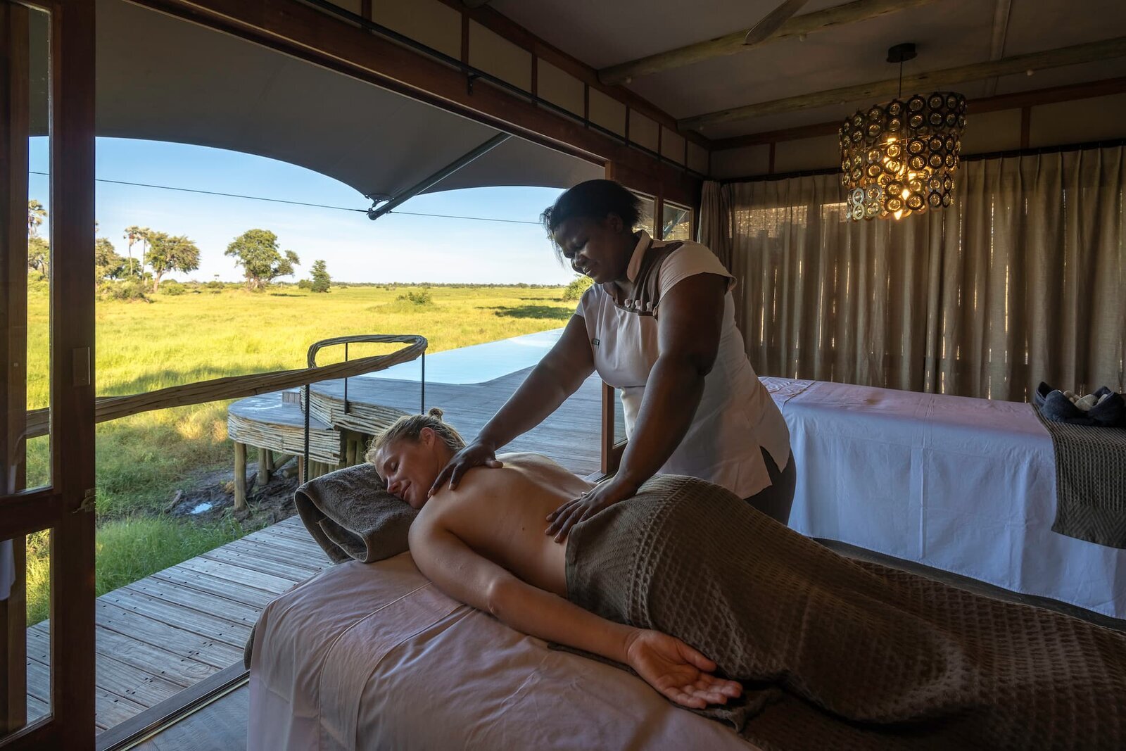 Sanctuary spa at a luxury Okavango Delta camp