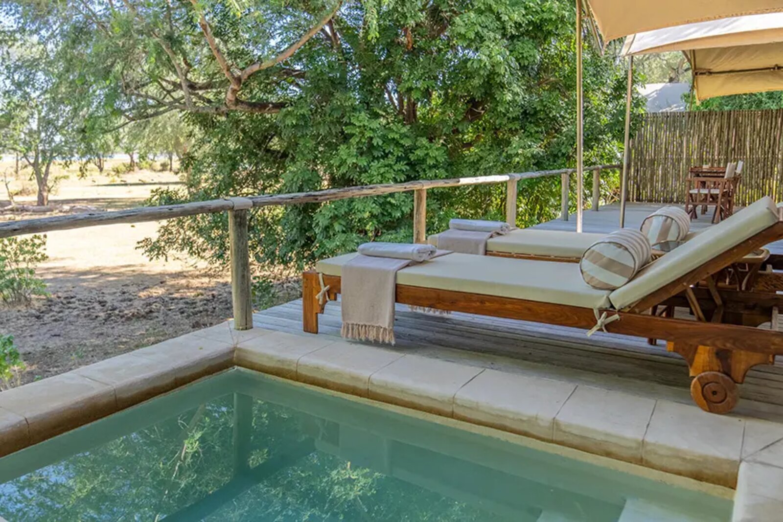 A private plunge pool at a five-star Sabi Sands lodge on an ultra-luxury fly-in safari