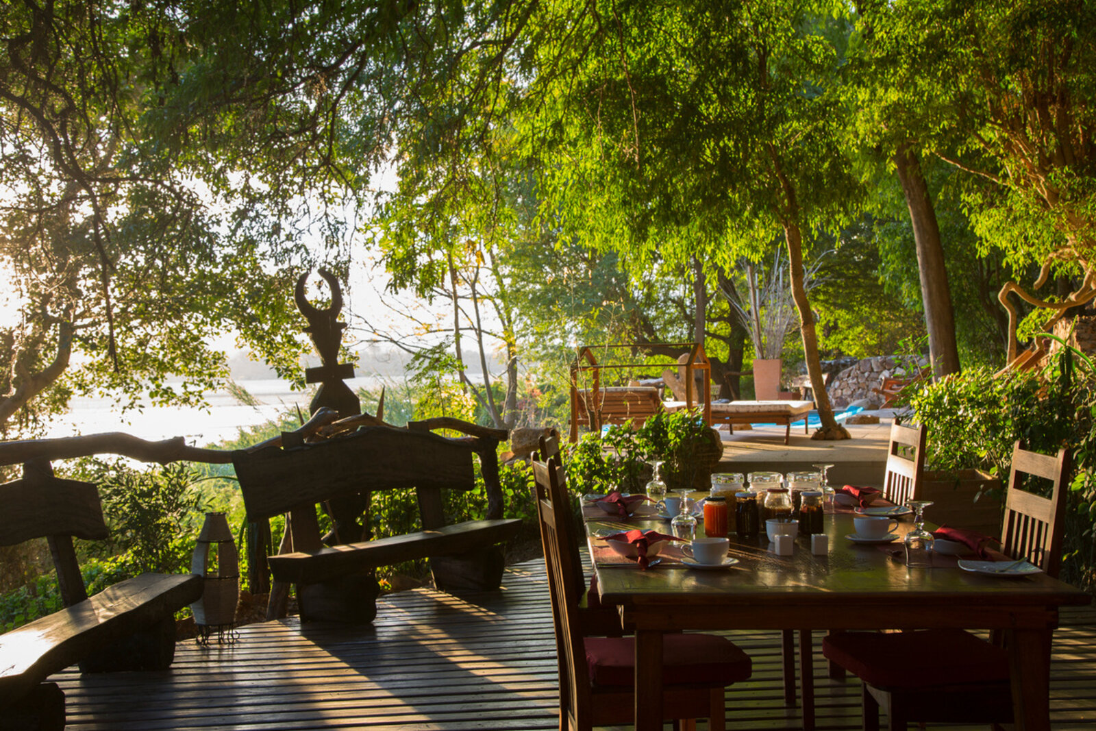 The riverside dining deck at Mandrare River Camp
