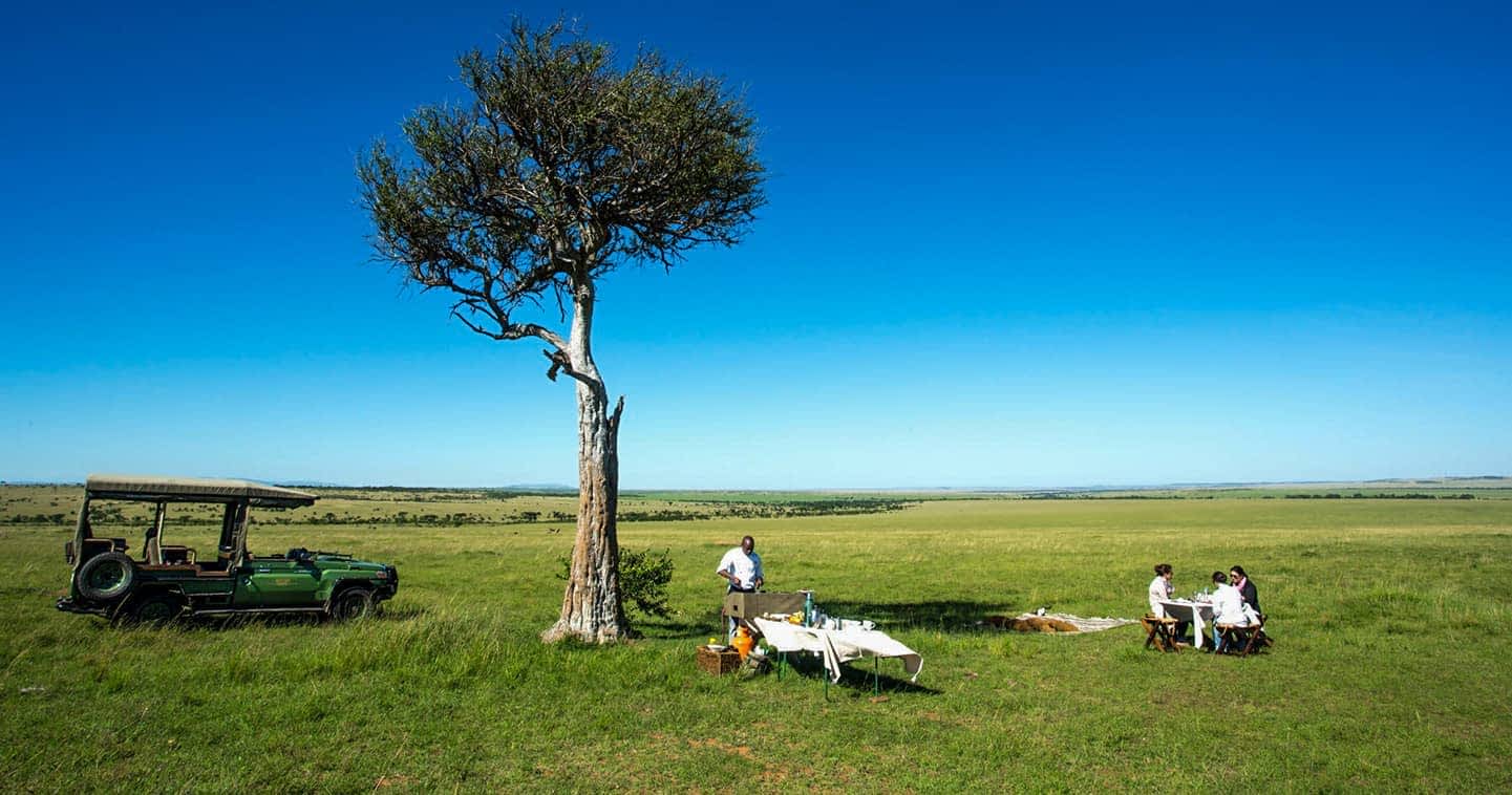 Bush dining under the trees at Mara Plains Camp