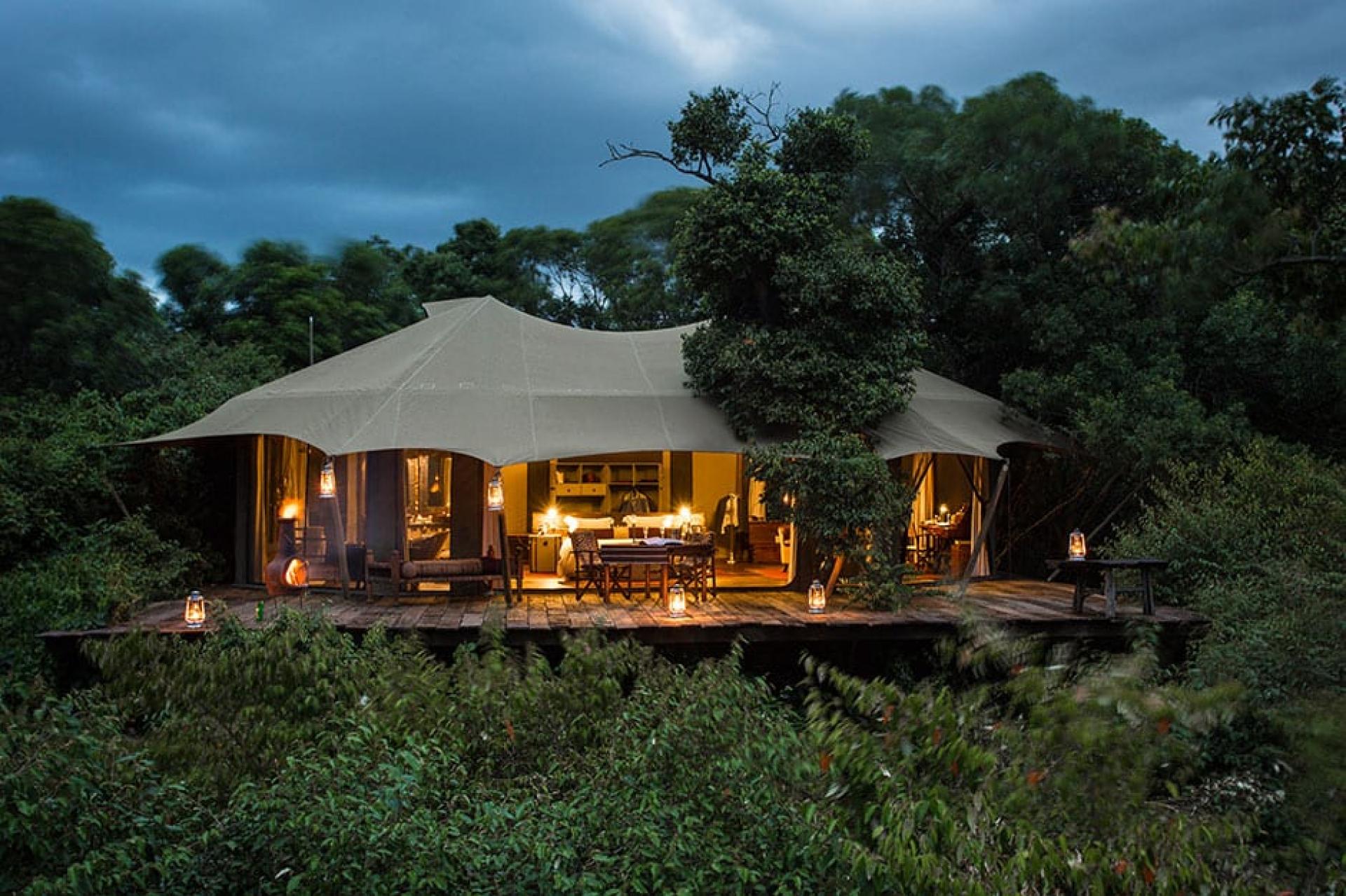 Mara Plains Camp luxury tent interior with copper bathtub