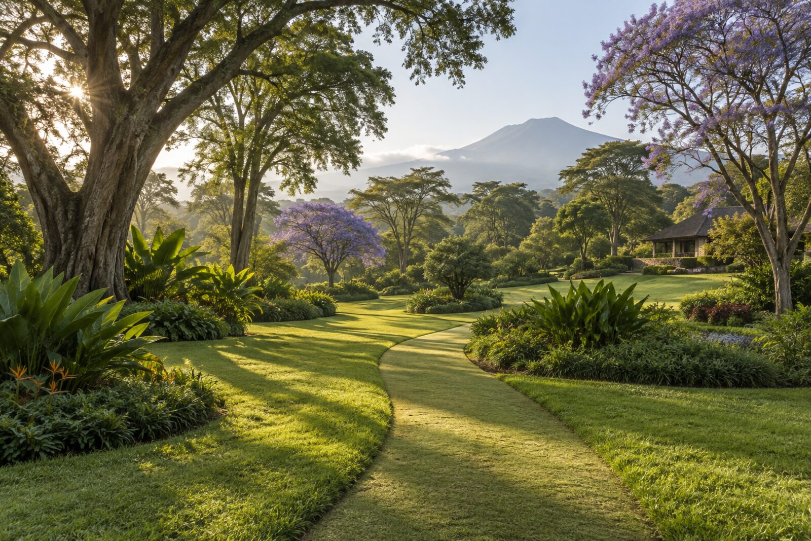 Shaded walking trail through the gardens at Moivaro Coffee Plantation Lodge, Arusha