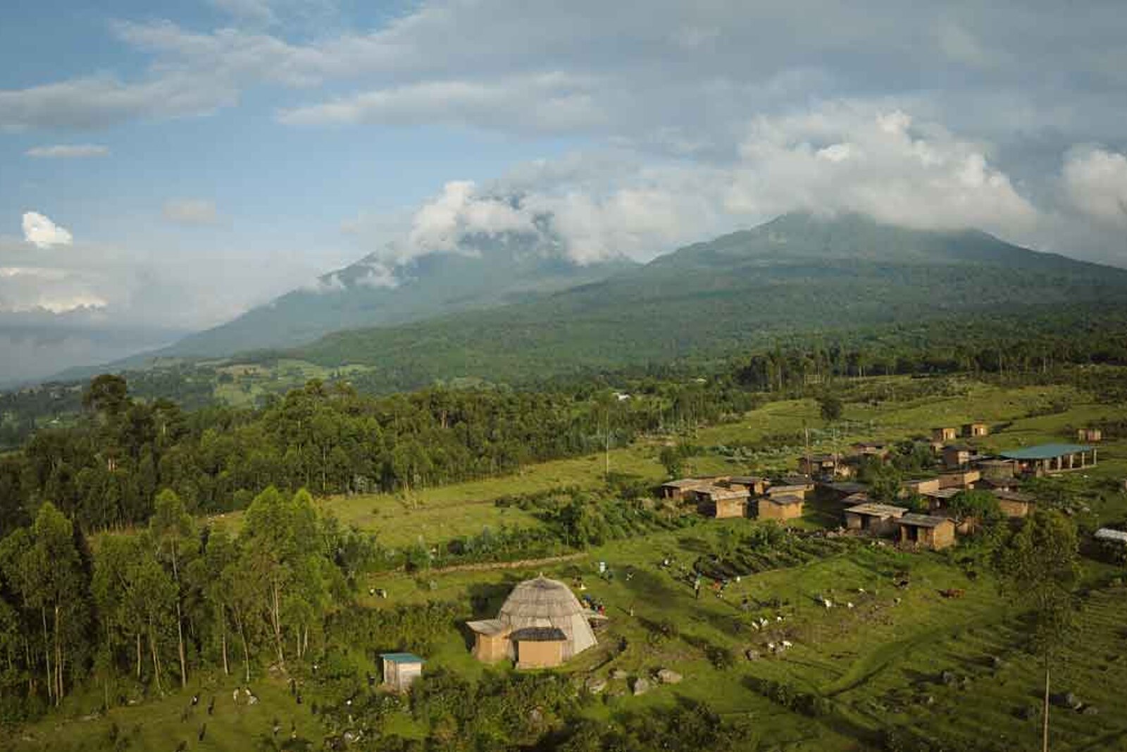 Mount Gahinga Lodge beneath the Virunga volcanoes at Mgahinga, Uganda