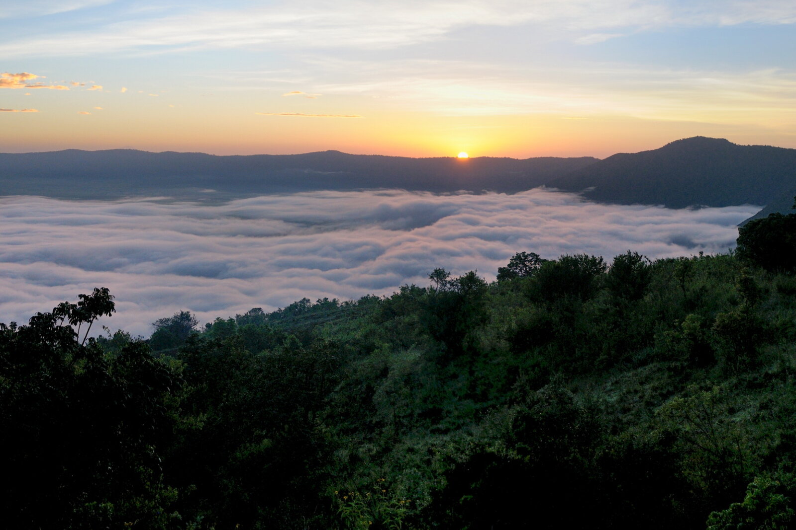 Dawn light over the Ngorongoro Crater with wildlife on the crater floor