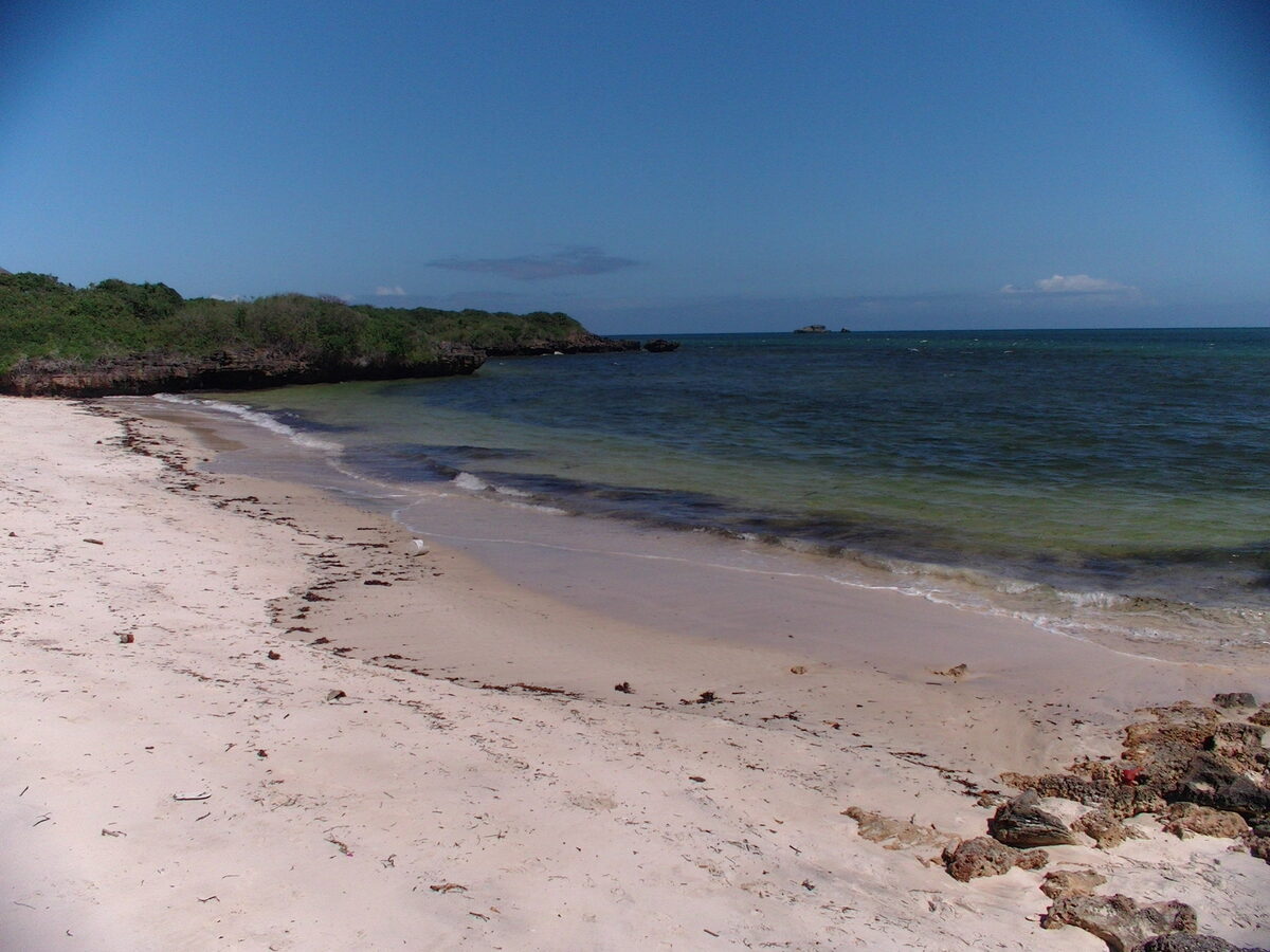 Indian Ocean coastline view from the Kenya shore with blue water