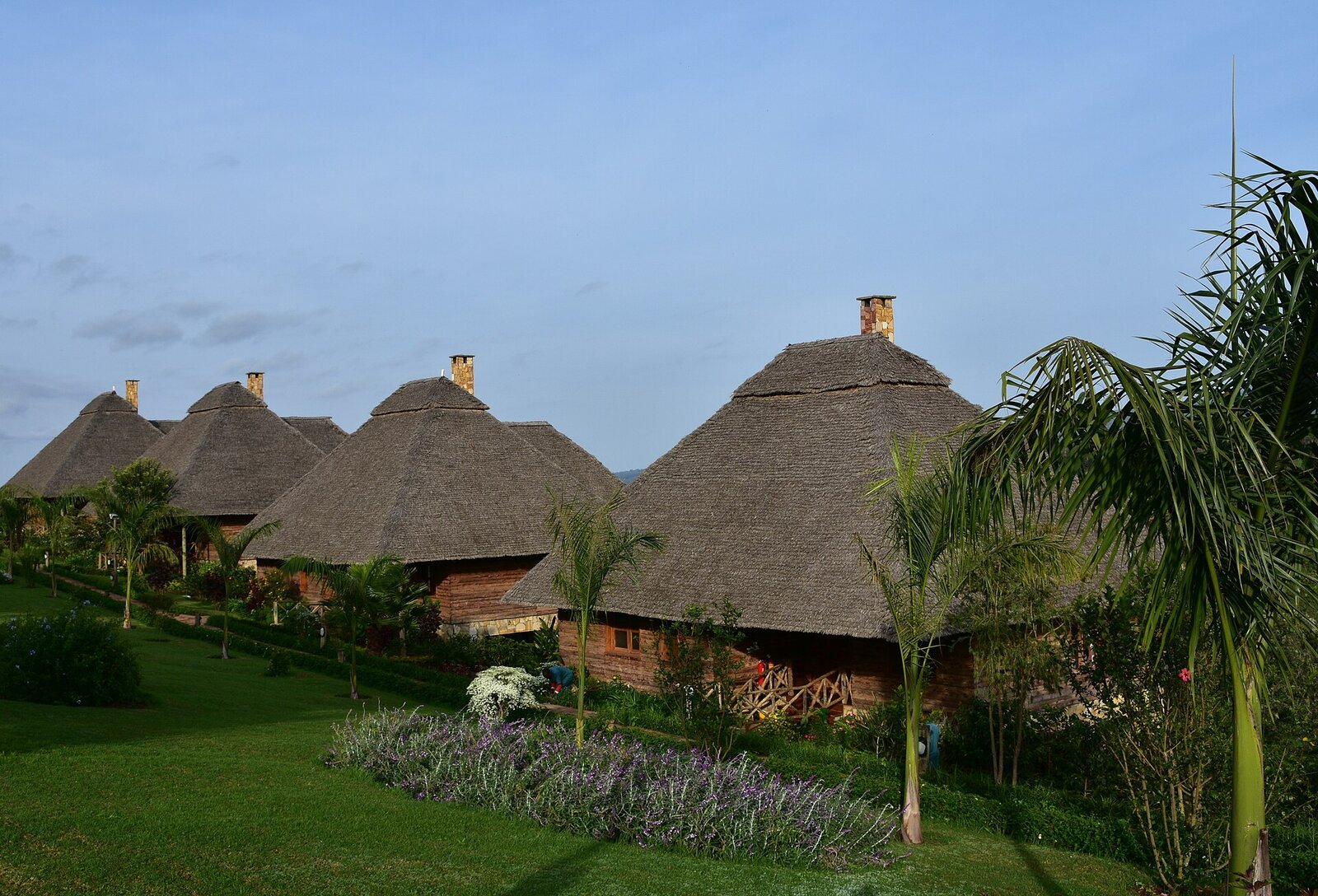 Luxury thatched villas at a crater rim lodge in Tanzania