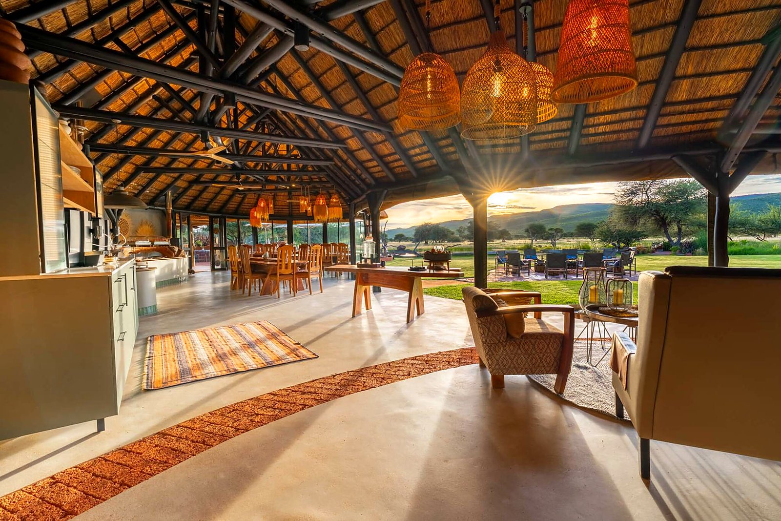 Main lounge and dining area at Okonjima Plains Camp, Namibia