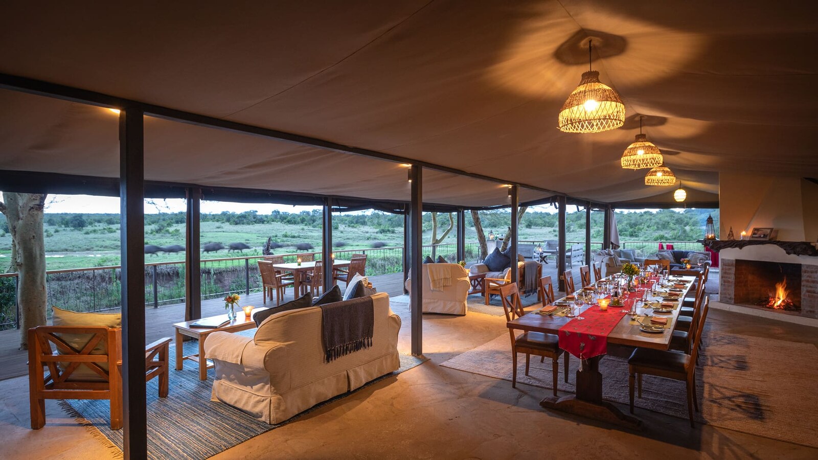 Main lounge and dining area overlooking the river