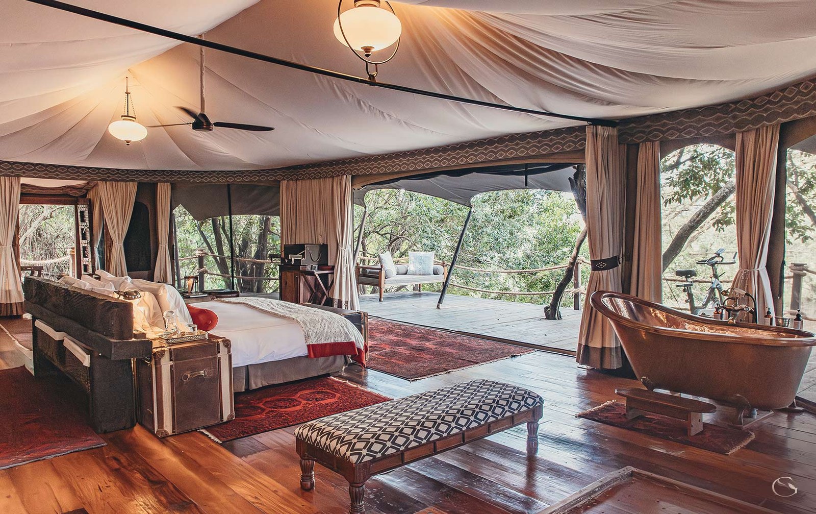 Luxury tented suite interior on a private safari