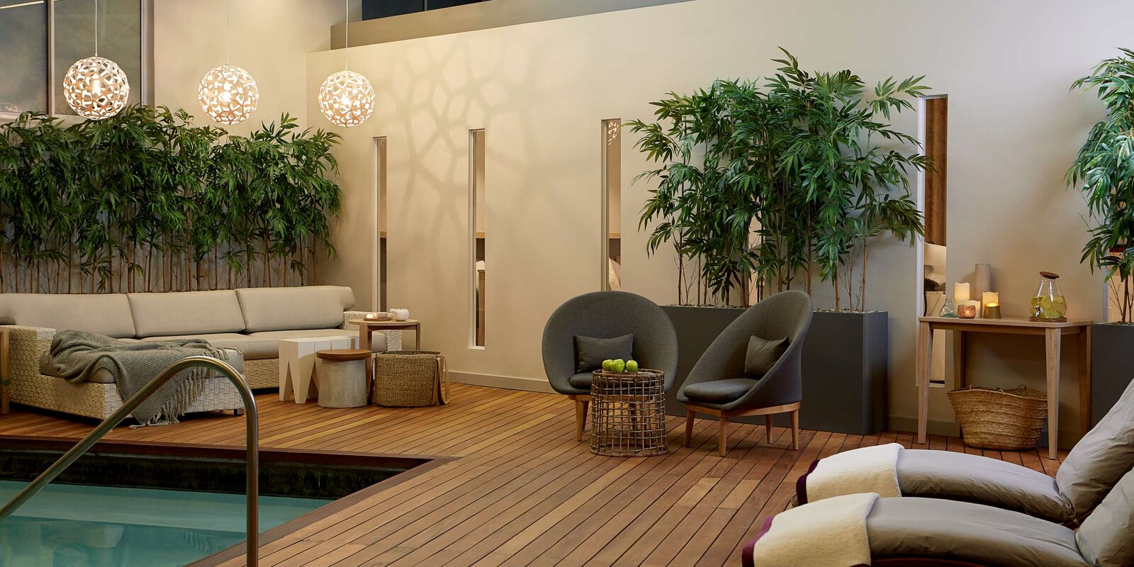 The heated indoor vitality pool and loungers at the Amani Spa, Radisson Collection Waterfront