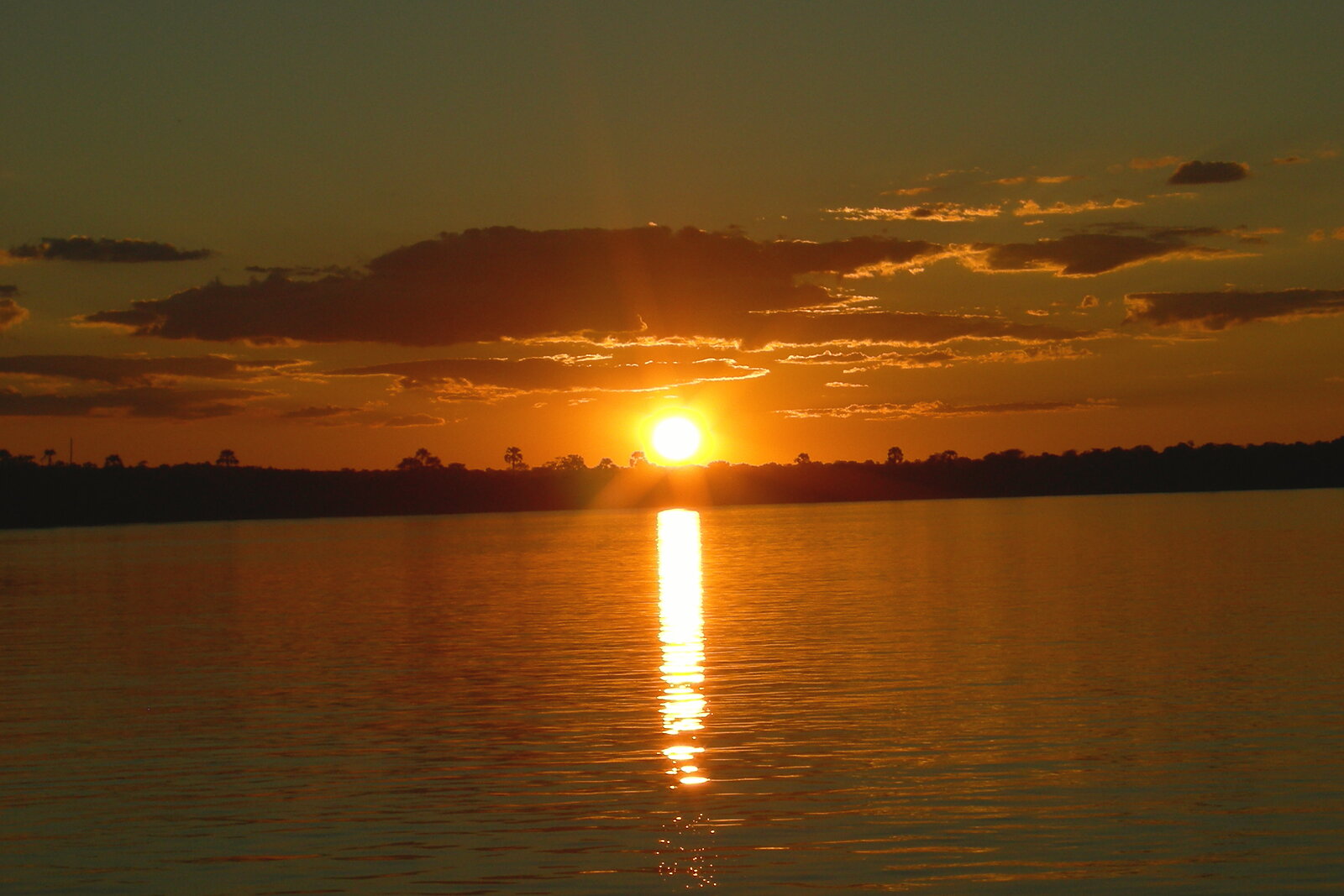 The Zambezi River glides past the lodge