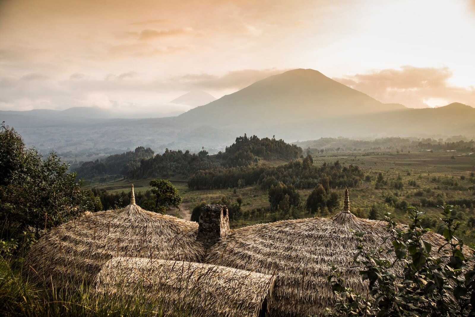 Luxury forest villas with volcano views on the edge of Volcanoes National Park, Rwanda