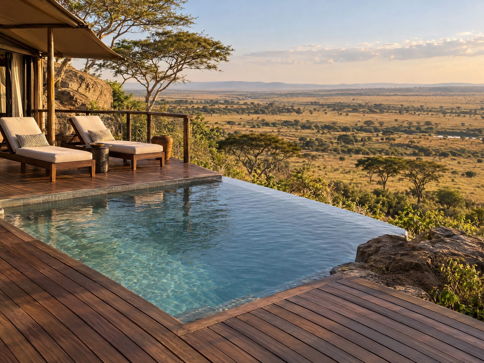 Plunge pool at Saruni Eagle View looking out over the Naboisho plains and waterhole