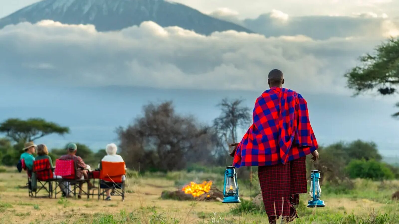 Sundowner at Satao Elerai with Kilimanjaro glowing at sunset