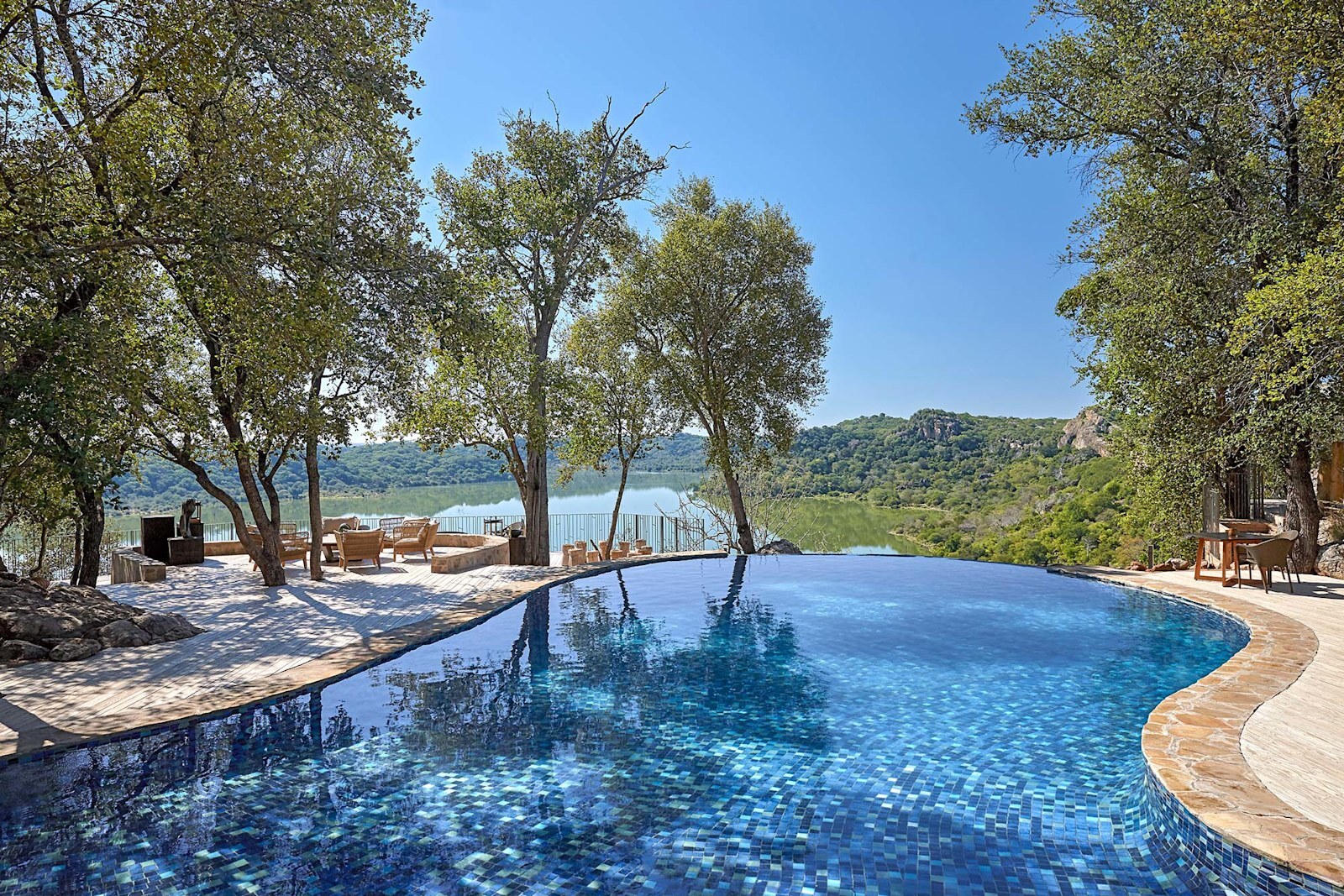 Infinity swimming pool at Singita Pamushana overlooking the Malilangwe Dam