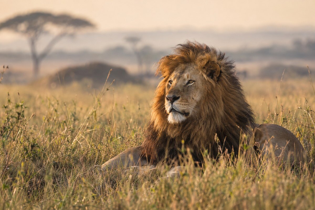 Lion resting in the grass of the Western Corridor of the Serengeti near Soroi Serengeti Lodge