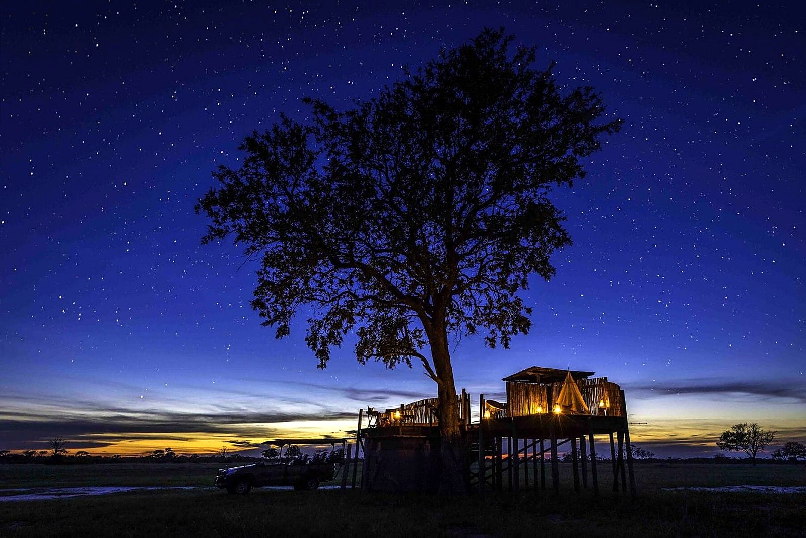 A sky thick with stars over the Kalahari, the dark skies only a fully off-grid camp can offer