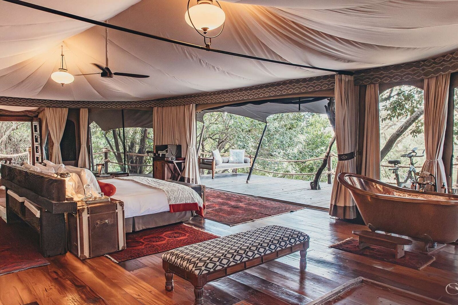 A luxury tented safari suite overlooking the plains