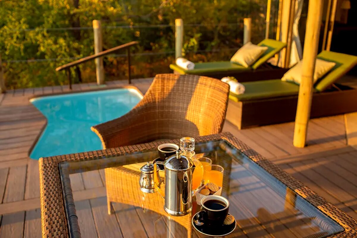 Private plunge pool and gorge view at The Elephant Camp Victoria Falls