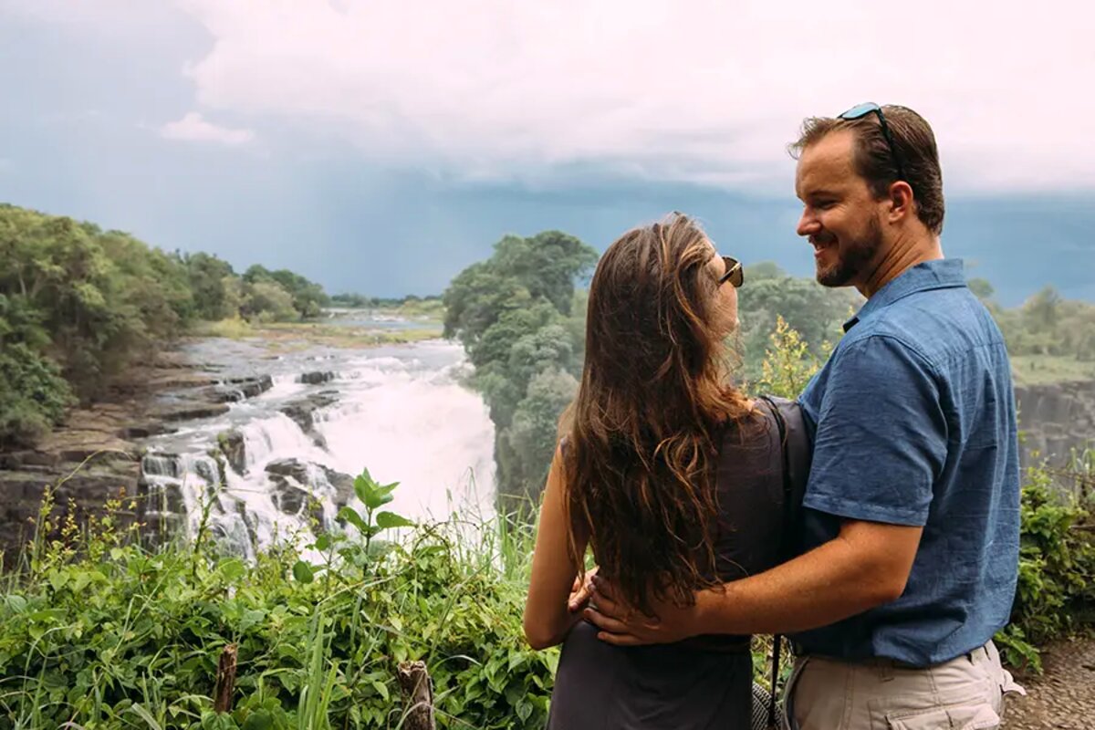 Spray of Victoria Falls on the horizon from The Elephant Camp