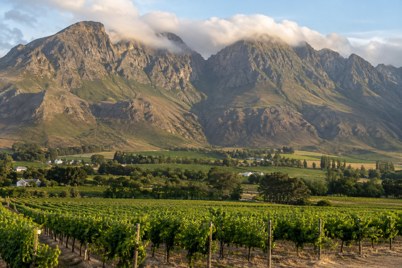 The Franschhoek valley ringed by mountains
