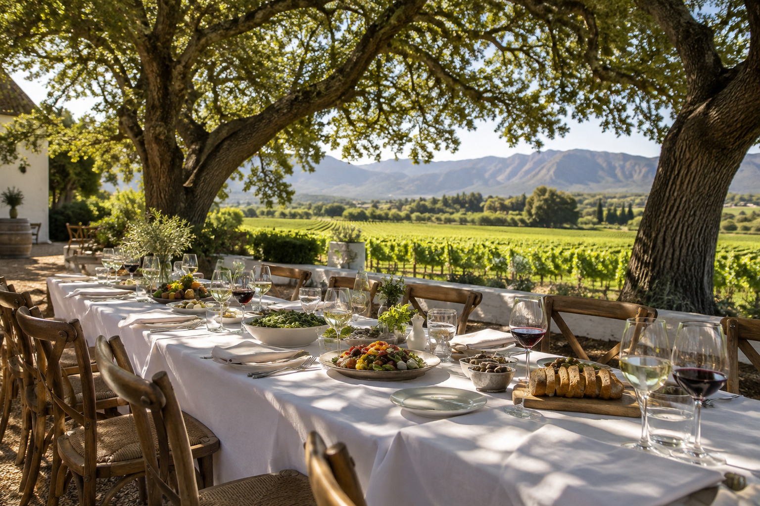 A long lunch laid out among the vines