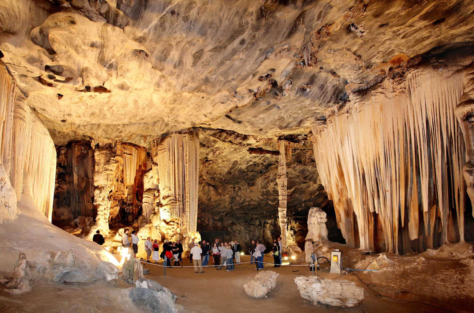 The lit limestone chambers of the Cango Caves near Oudtshoorn