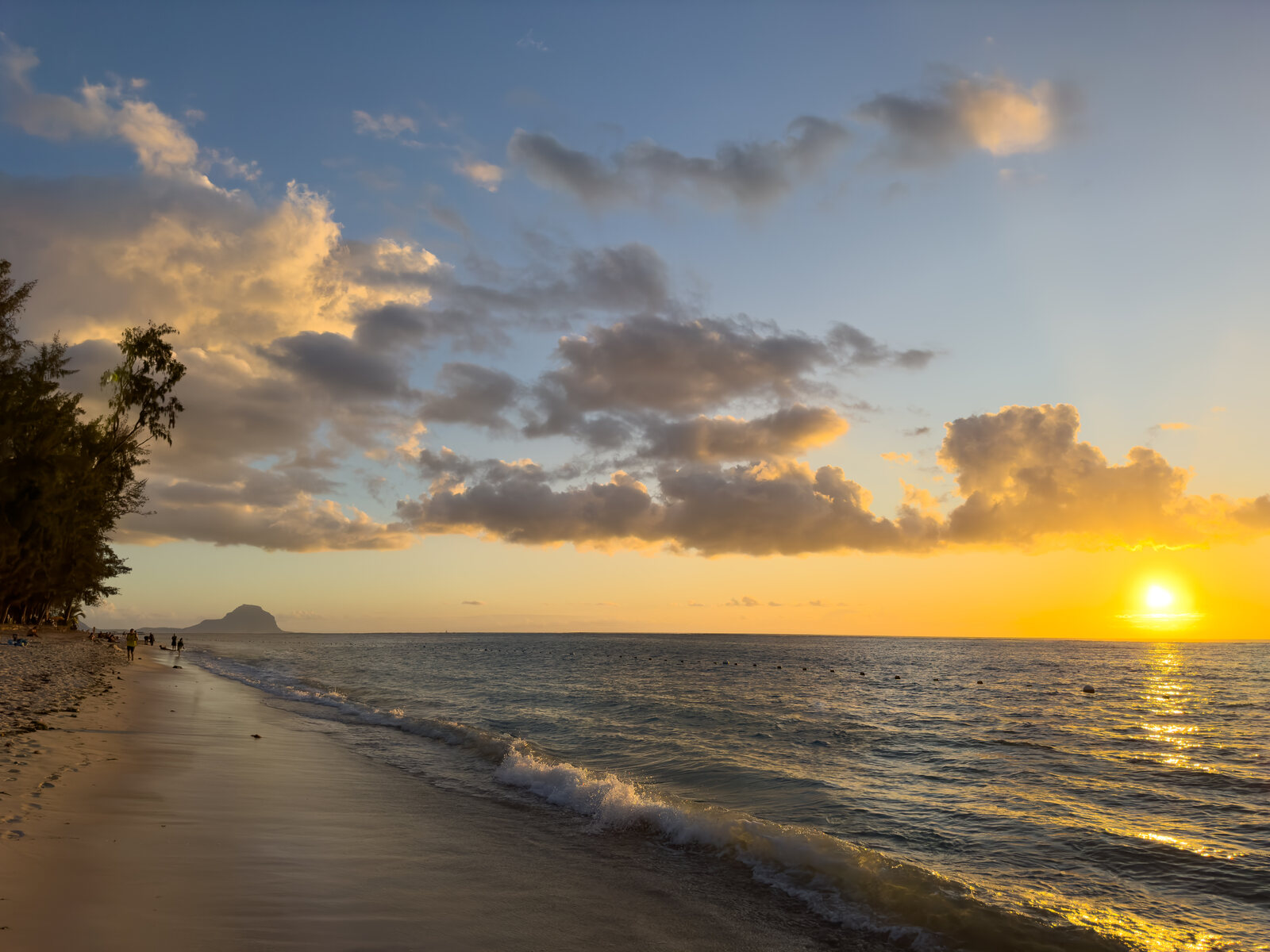 Golden sunset over the sea on the west coast of Mauritius
