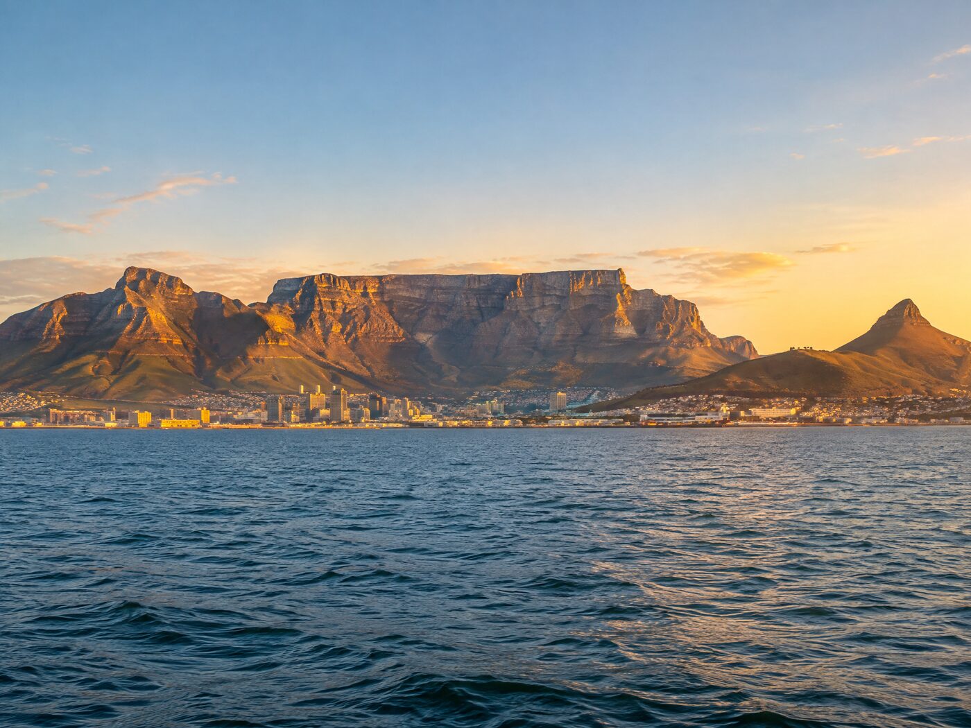 Table Mountain above Cape Town at golden hour