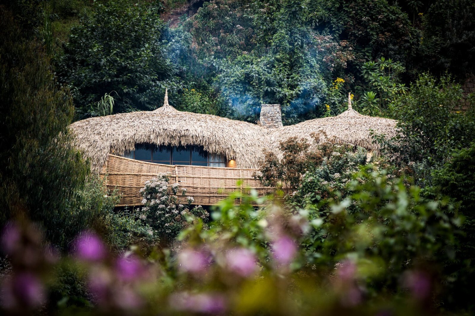 Bisate Lodge forest villas overlooking the Virunga volcanoes