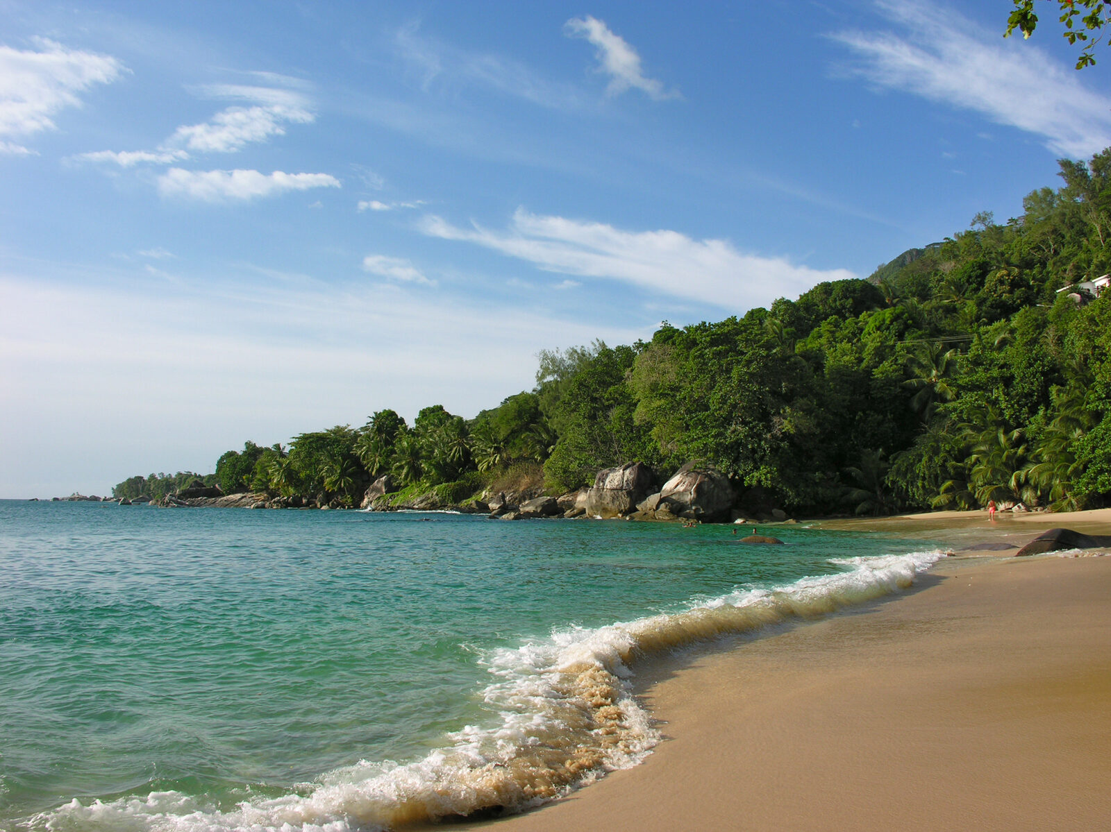 The long safe sweep of Beau Vallon beach on Mahé, Seychelles