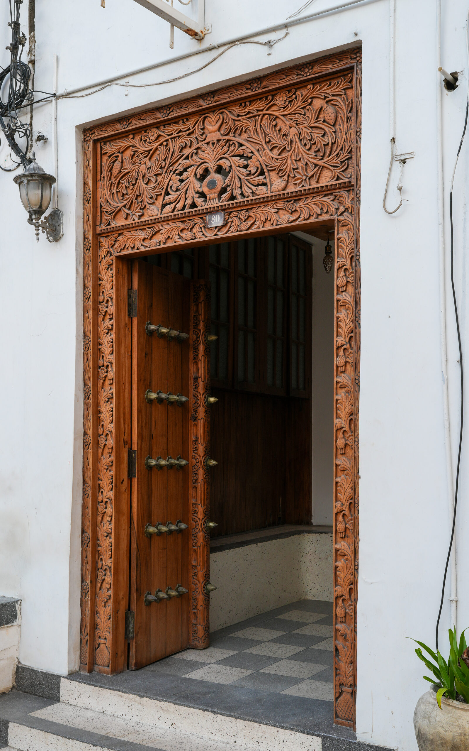 A carved wooden door in Stone Town, Zanzibar