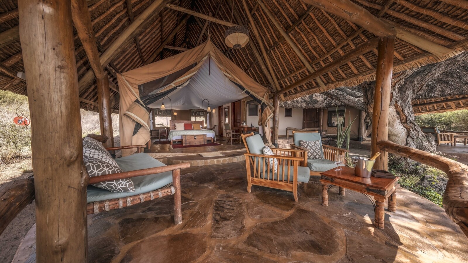 Tortilis Camp Family Tent lounge with Kilimanjaro view