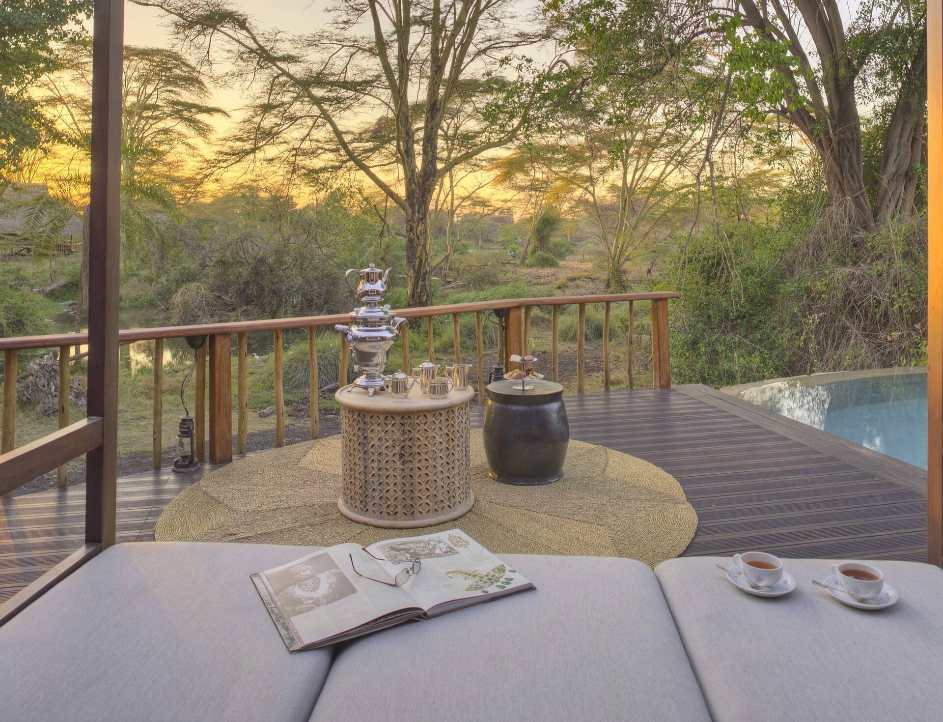 A luxury tented suite overlooking the wilderness at Tsavo