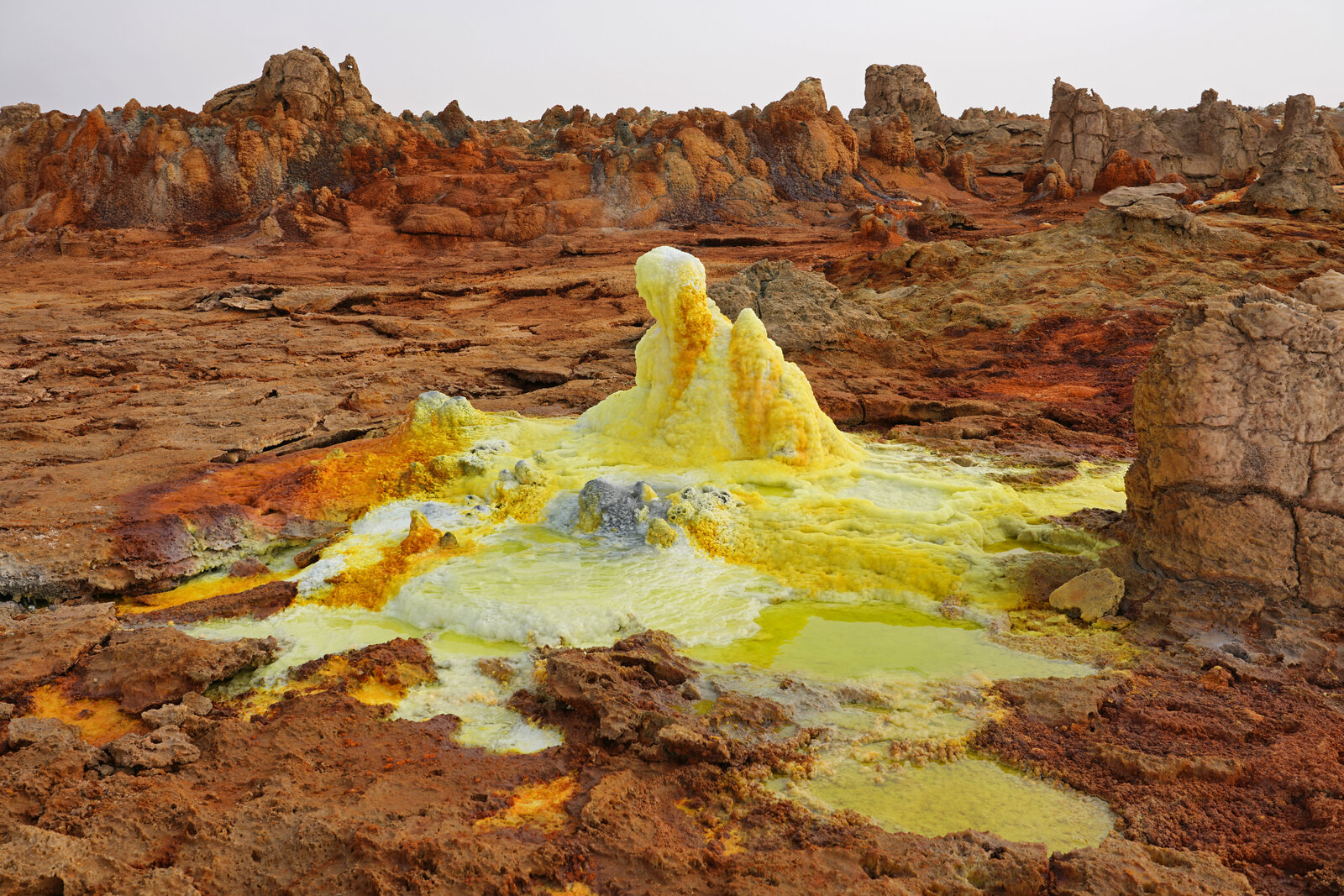 Bright sulphur springs at Dallol in the Danakil Depression, Ethiopia