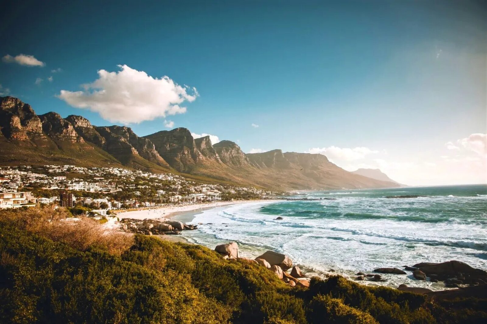 A Cape Town beach and coastline at sunset